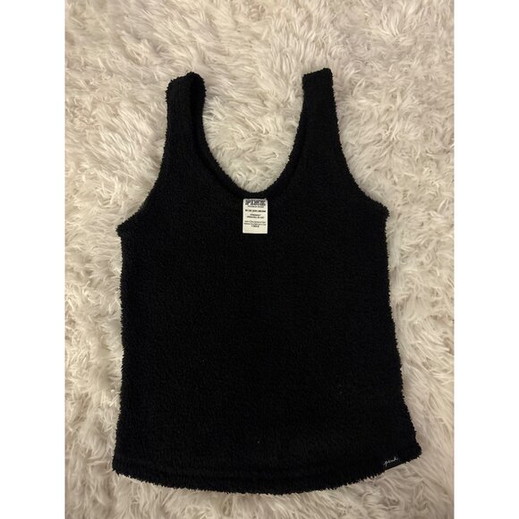 Victorias Secret Pink Fuzzy Black Sleepwear Tank Top  Soft Terry Feel XS - Picture 7 of 15